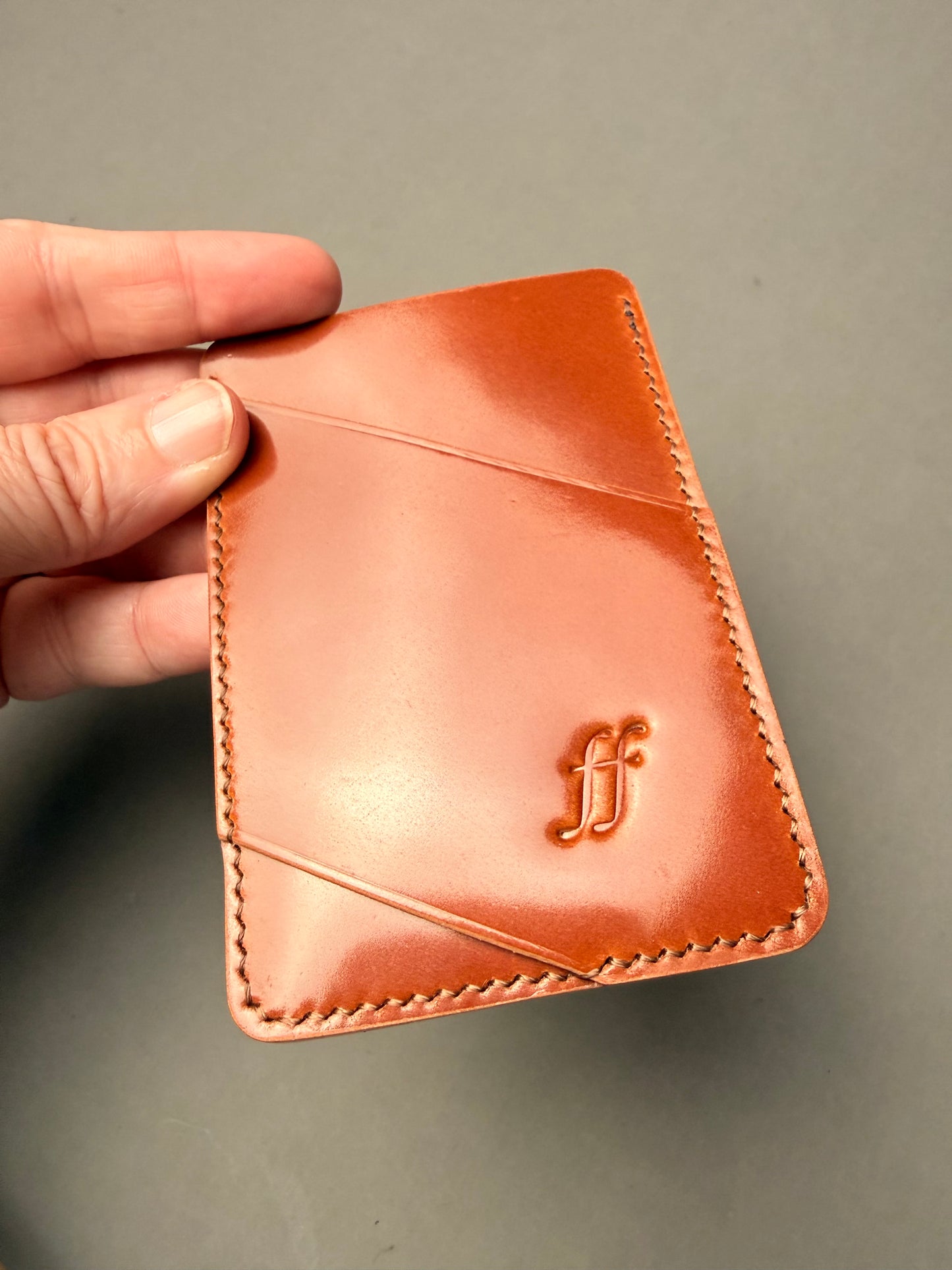 Minimalist Leather Wallet - Diagonal Sleeves, Hand Stitched