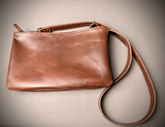 Dual-zipper crossbody bag - Horween leather (prototype)