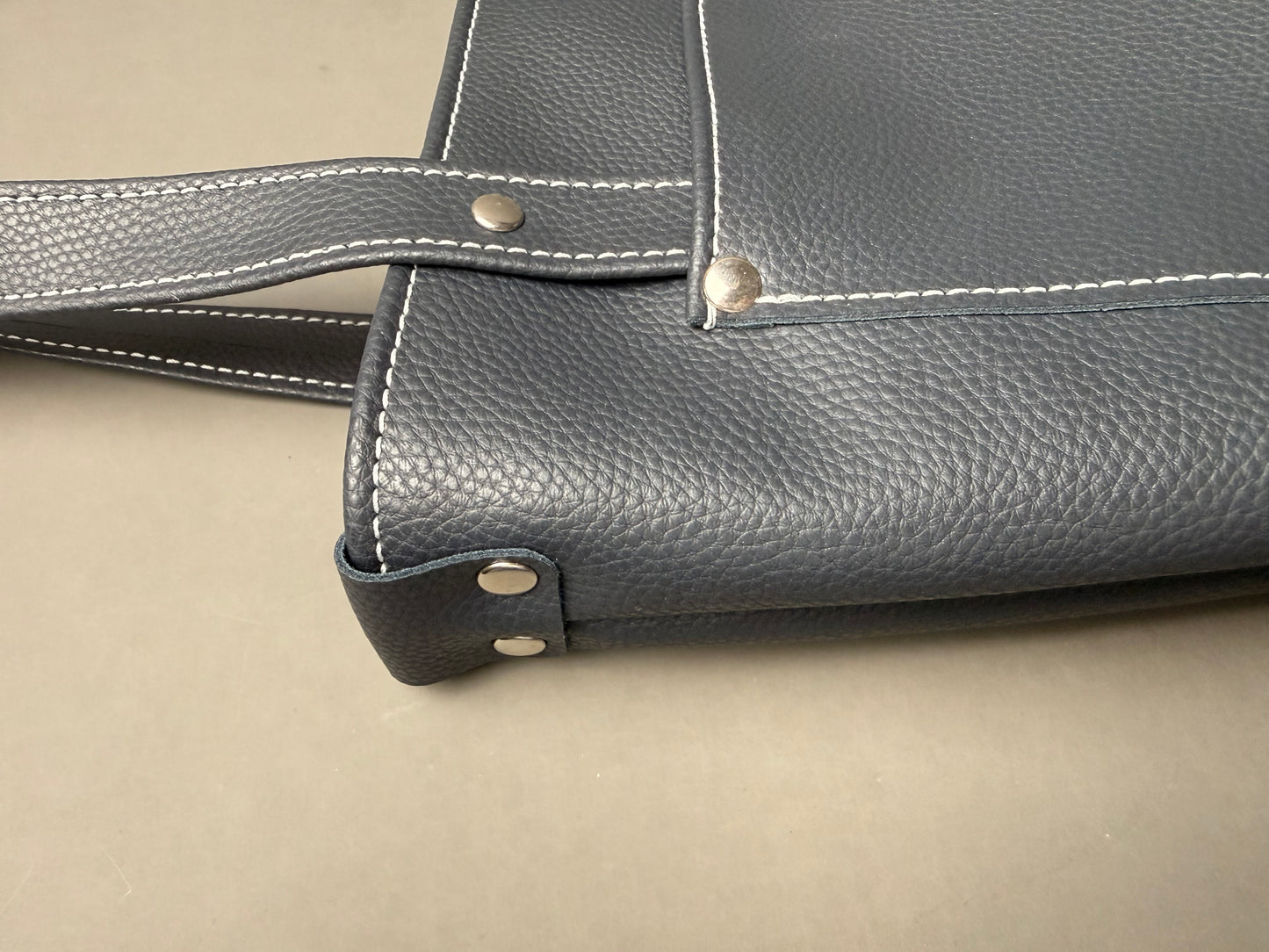 Navy Blue Leather Mini Tote Bag - with Canvas Lining- multiple pockets