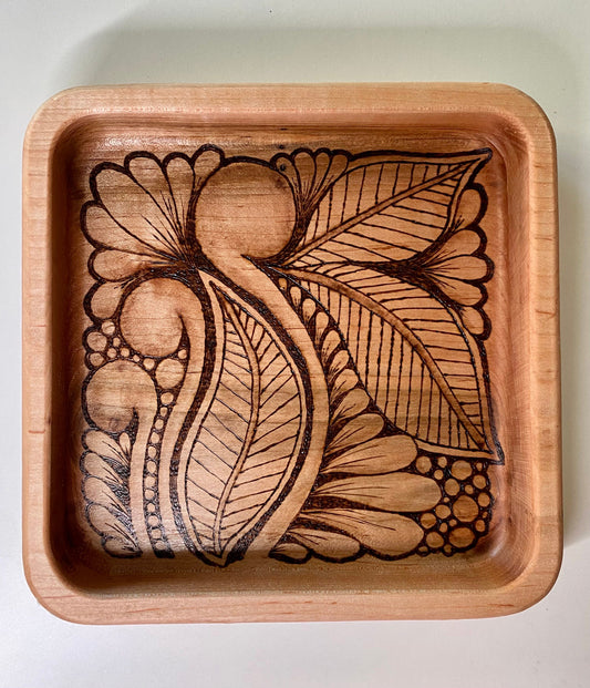 Handmade Keepsake/Valet Tray - Zentangle Design - Hand Drawn (no lasers) - Woodburned (Pyrography)