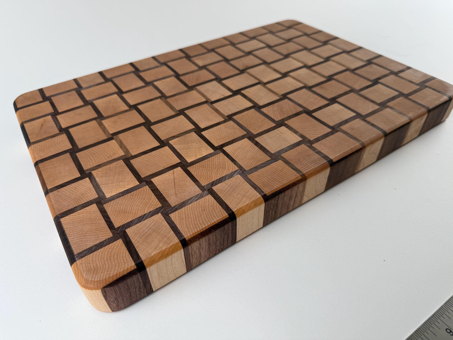 Handmade End-grain Basket-weave Cutting Board, Solid Walnut and Maple, 1.5-inch Thick, Heavy Duty, built-in handles