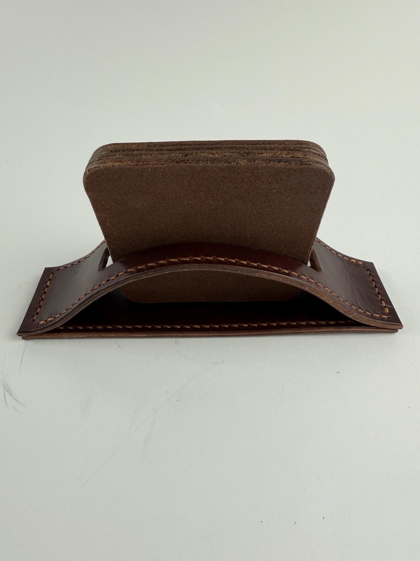 Handmade Leather Coasters and Coaster Holder, Buffalo and Horsehide, Horween leather, hand stitched
