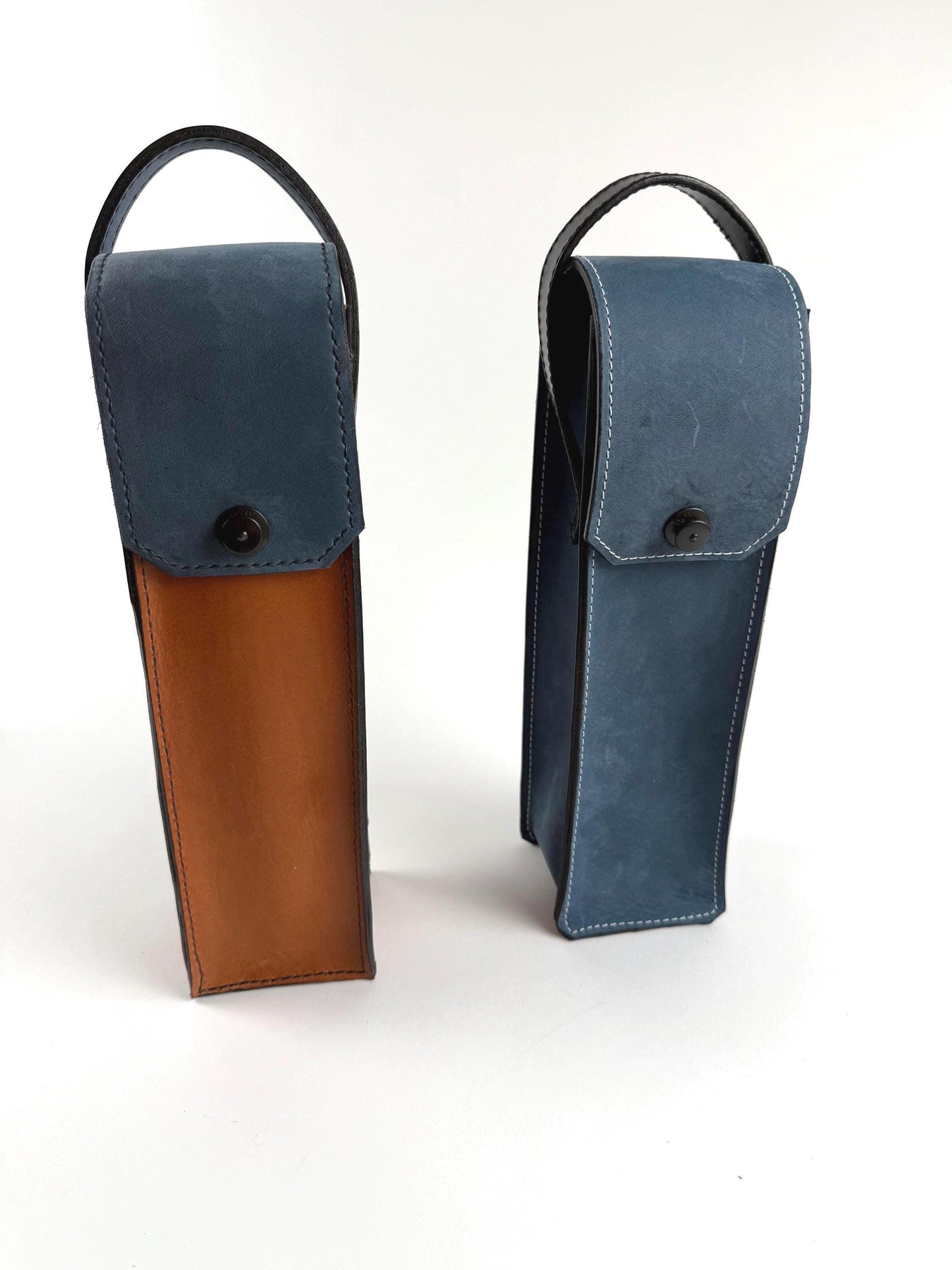 Handmade Leather Wine Tote, single-bottle, scotch tote, Horween leather, hand stitched