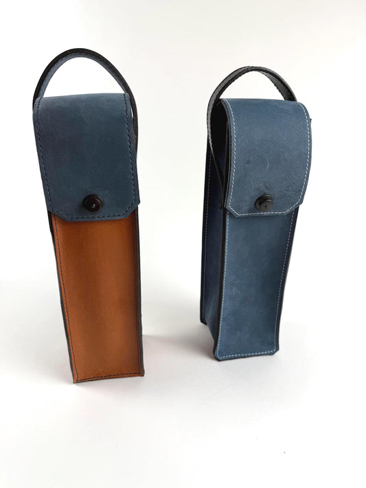 Handmade Leather Wine Tote, single-bottle, scotch tote, Horween leather, hand stitched