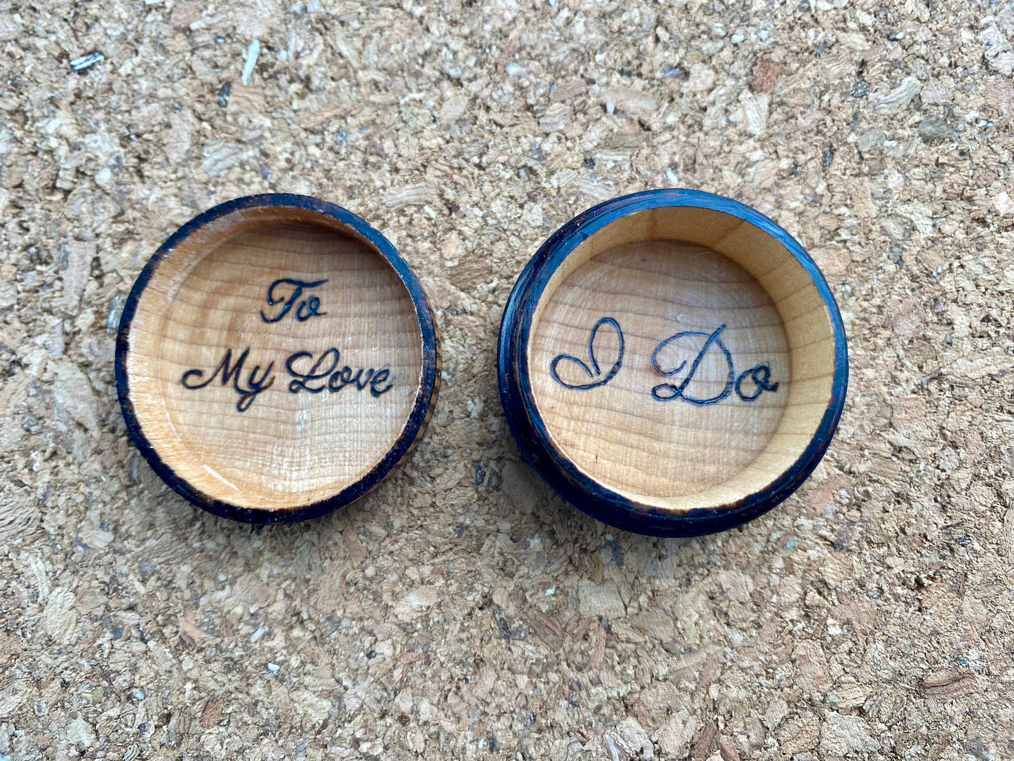 Engagement Ring Box - pyrography (woodburning) floral design - hand drawn