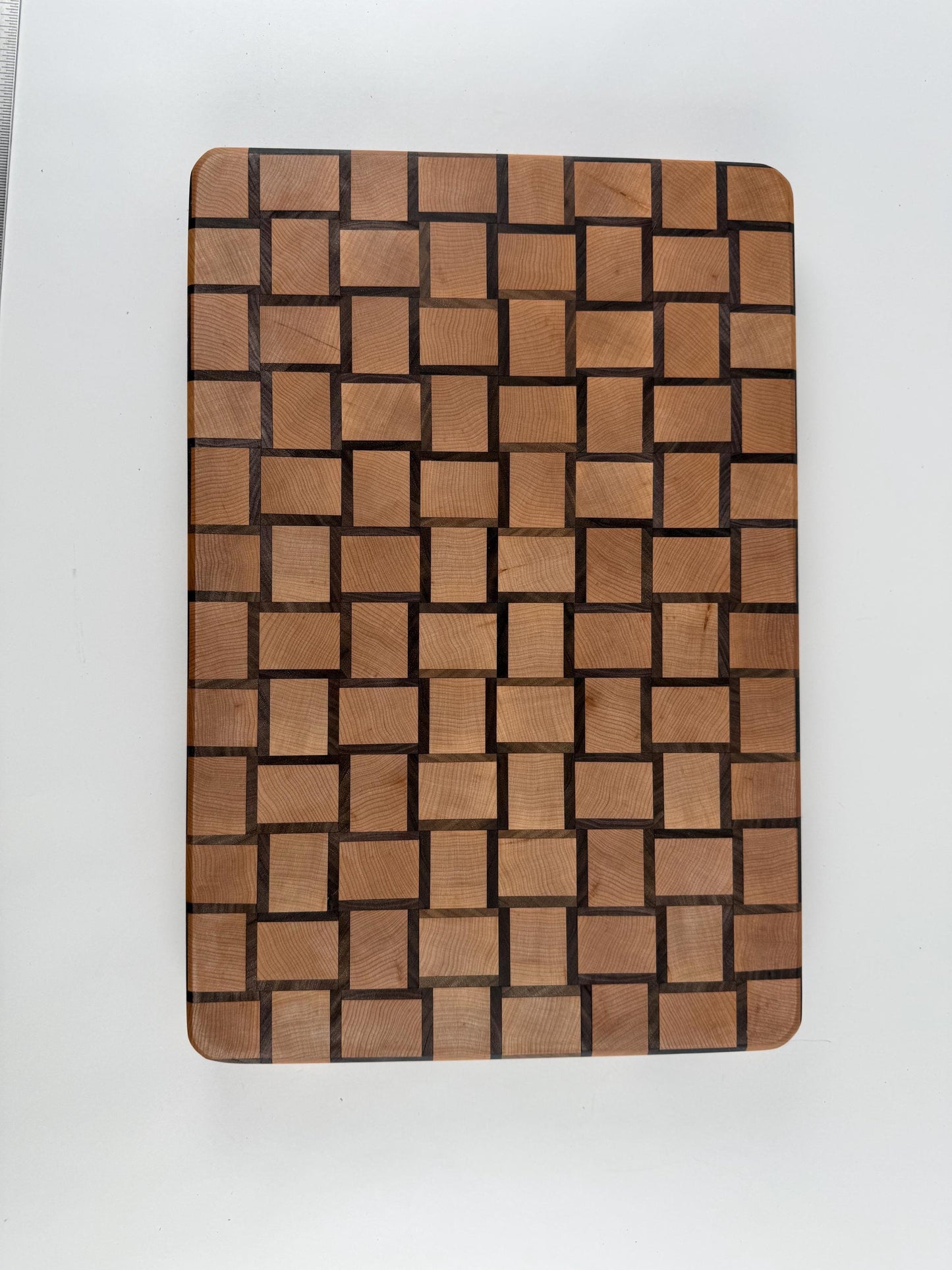 Handmade End-grain Basket-weave Cutting Board, Solid Walnut and Maple, 1.5-inch Thick, Heavy Duty, built-in handles