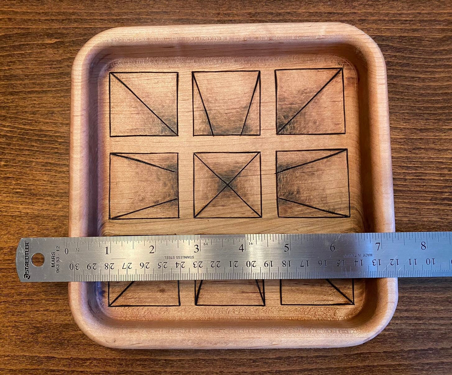 Handmade Keepsake/Valet Tray - 3D Squares Design - Woodburned (Pyrography)