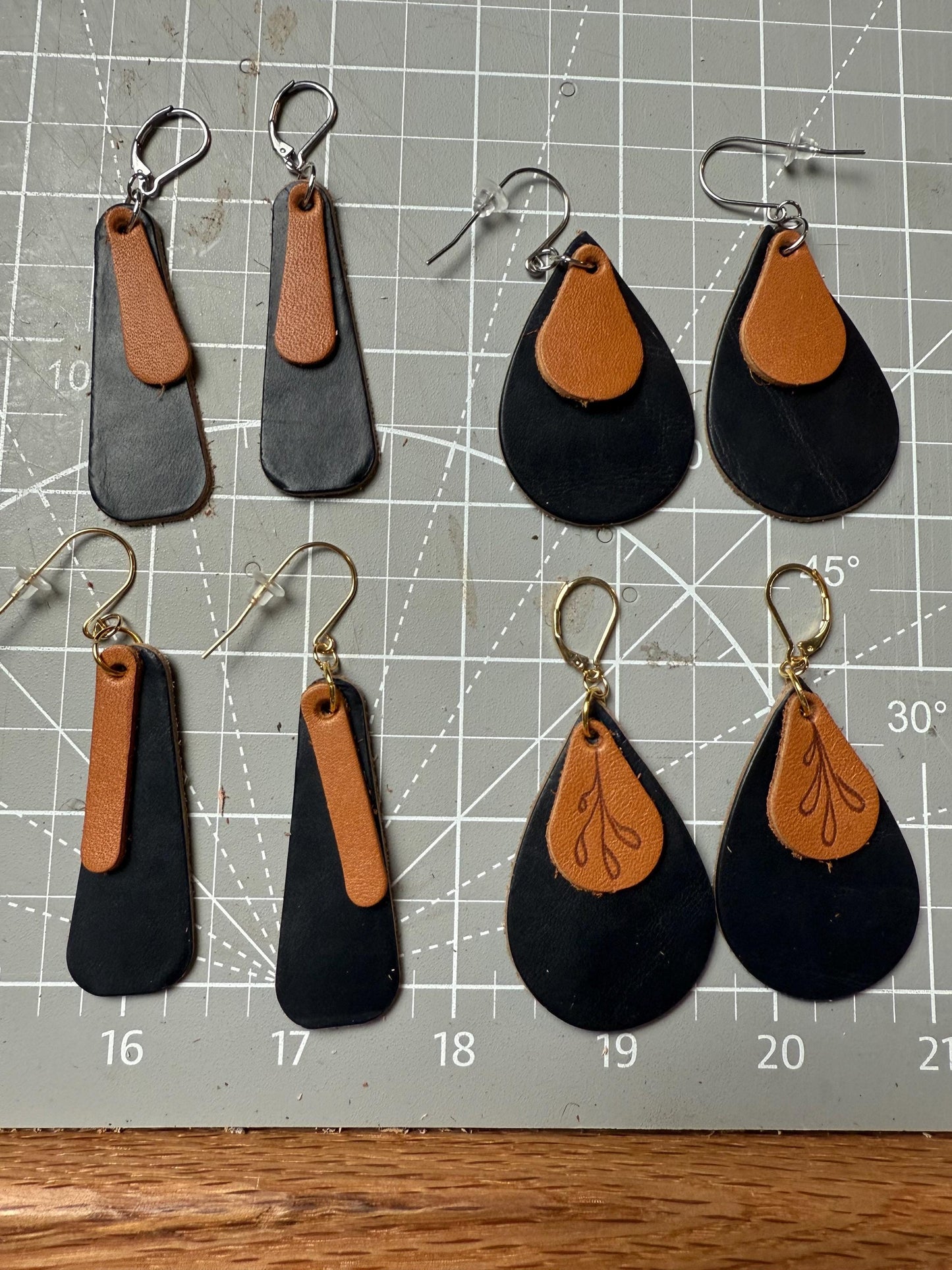 Leather Earrings - Natural Vegetable Tanned leather with Pyrography