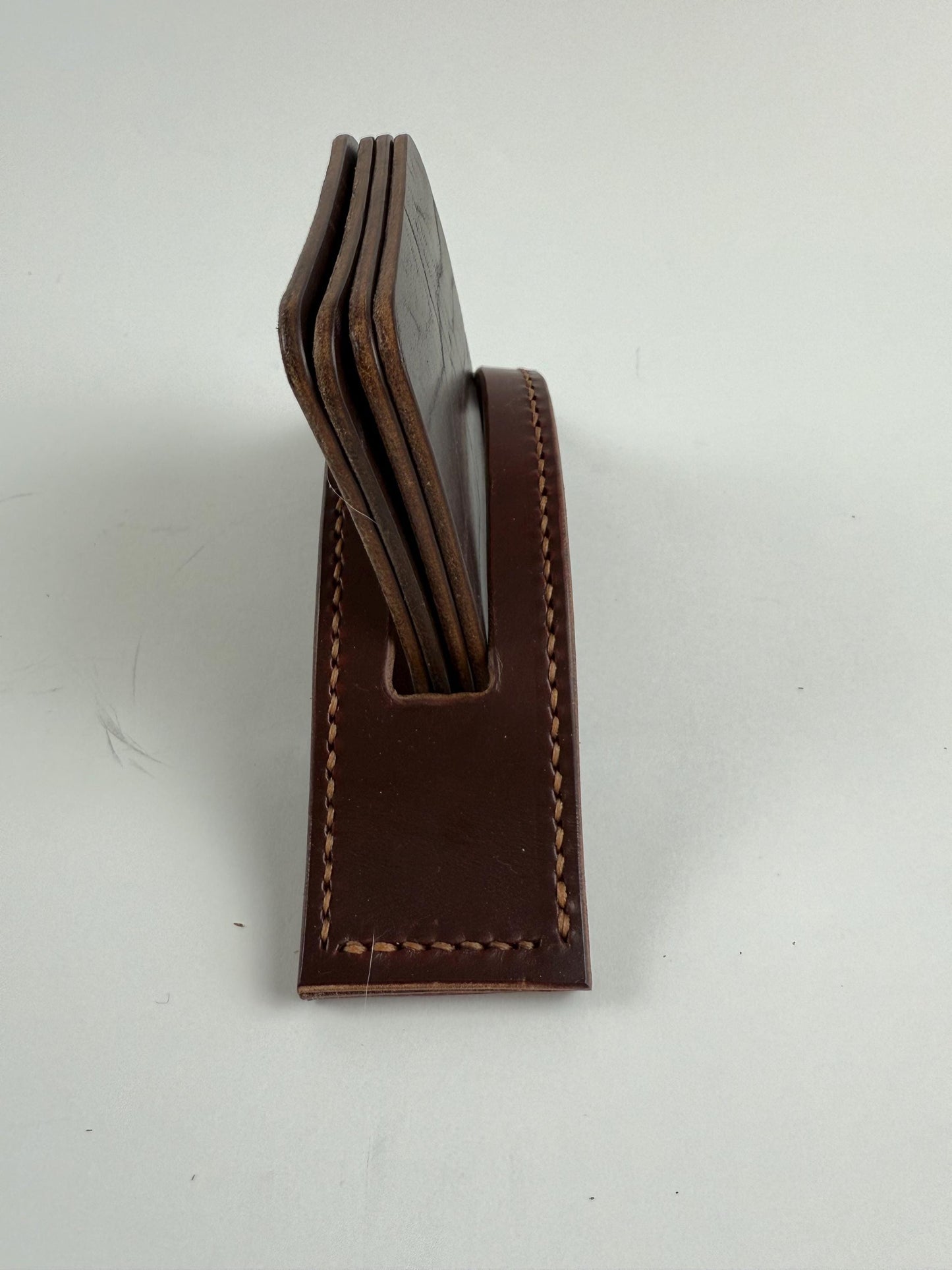 Handmade Leather Coasters and Coaster Holder, Buffalo and Horsehide, Horween leather, hand stitched