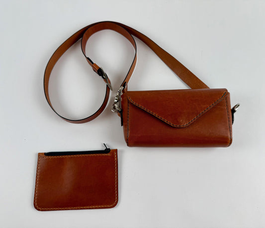 Handmade Petite Leather Crossbody Bag and matching Coin Purse - English Tan Horween Leather - Hand-Stitched