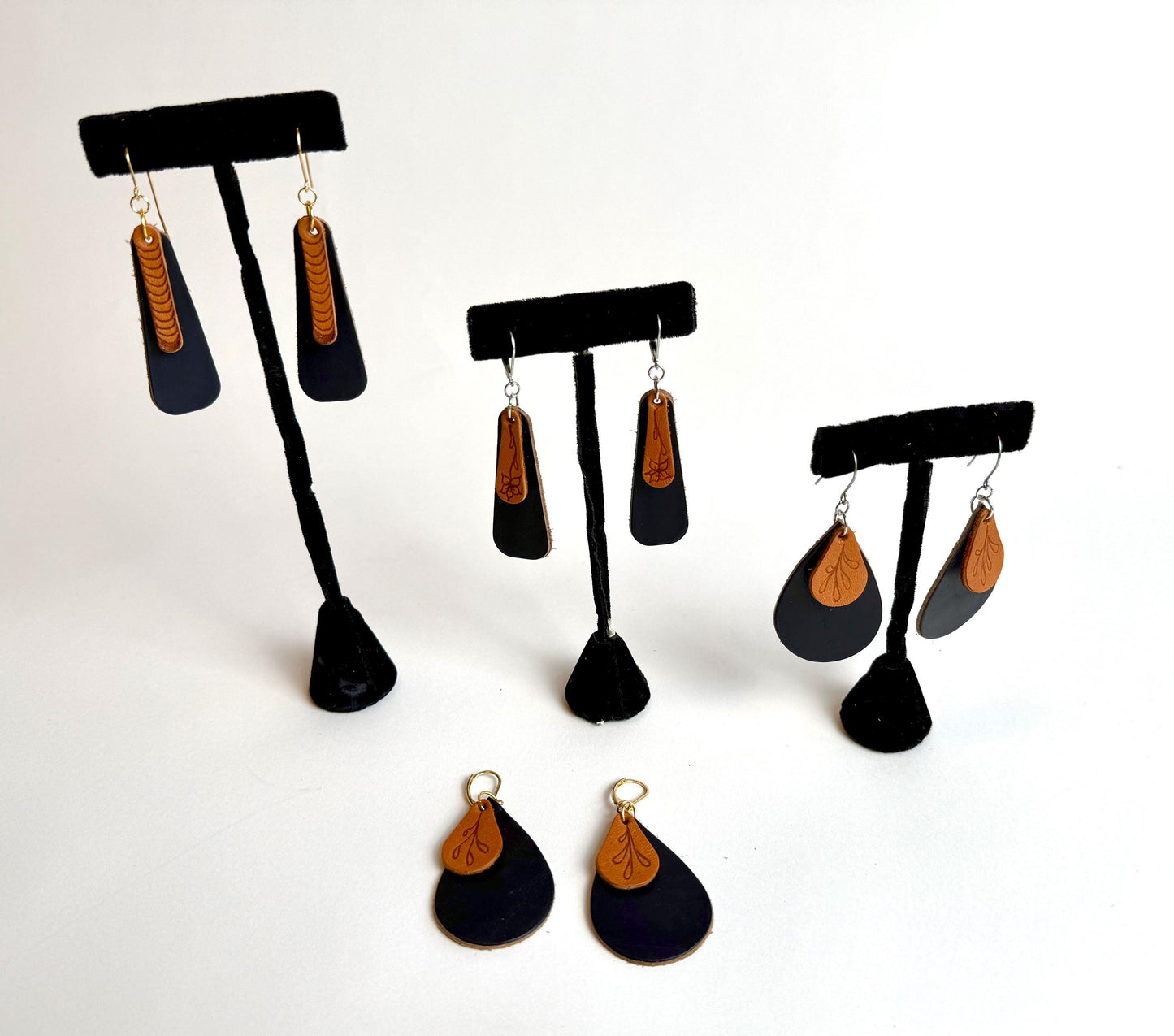 Leather Earrings - Natural Vegetable Tanned leather with Pyrography