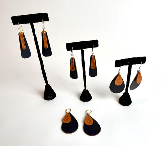 Leather Earrings - Natural Vegetable Tanned leather with Pyrography