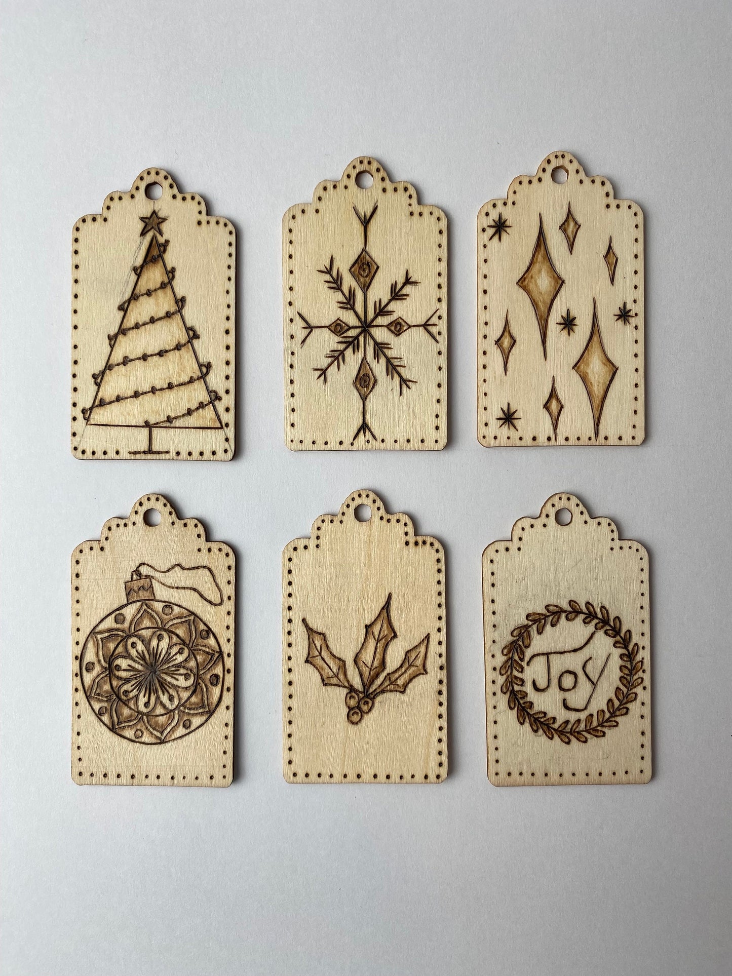Gift Tags - Woodburned - Drawn by Hand (no lasers!) - set of 6