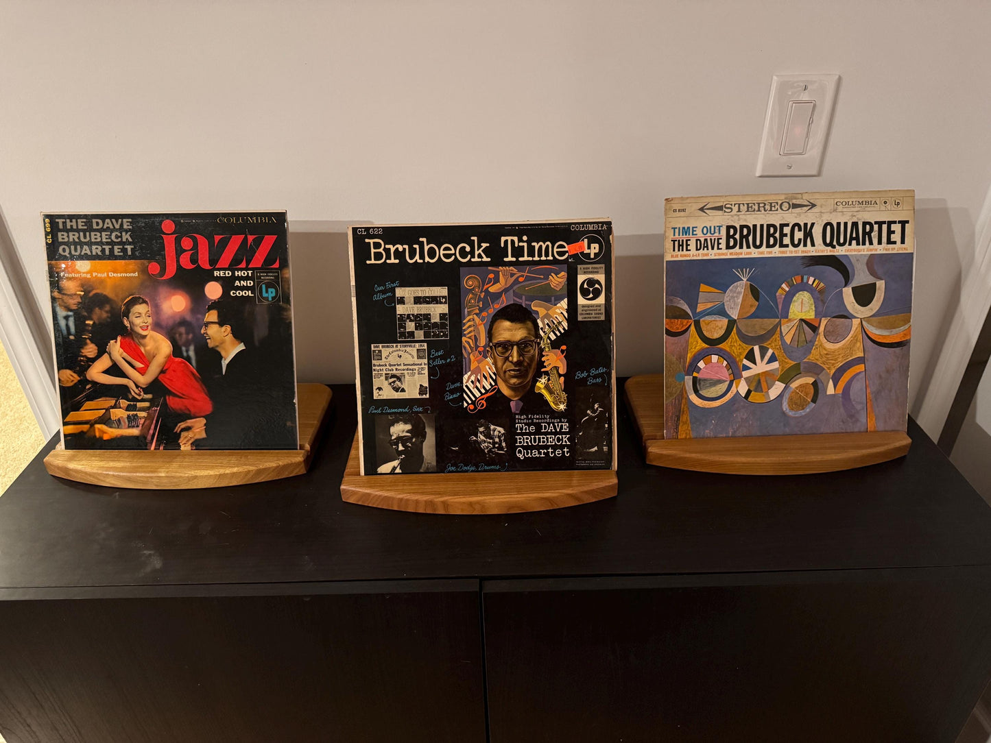 Handmade Record Display - Brazilian Oak with Brass Rods - Wooden Vinyl Album Display